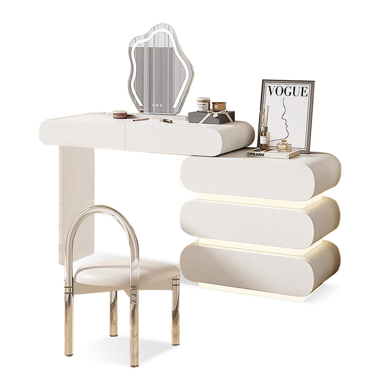 Coiffeuse avec miroir lumineux, 5 tiroirs, 1 chaise