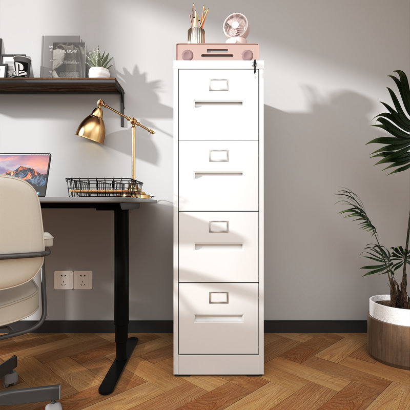 4-Drawer Lockable Metal Vertical File Cabinet for A4/Legal/Letter Size, Office & Home, Assembly Required, White