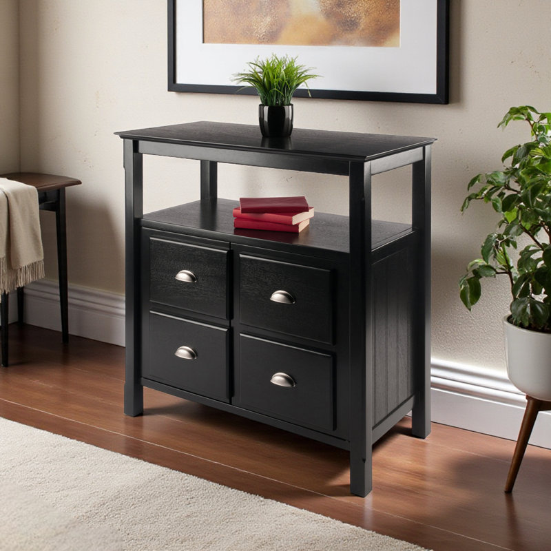 Cydne Console Table with Double Doors and Two Shelves in Black, 35.83'' H X 35.91'' W X 17.12'' D