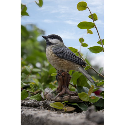 Chickadee Peeking On Stump Garden Statue