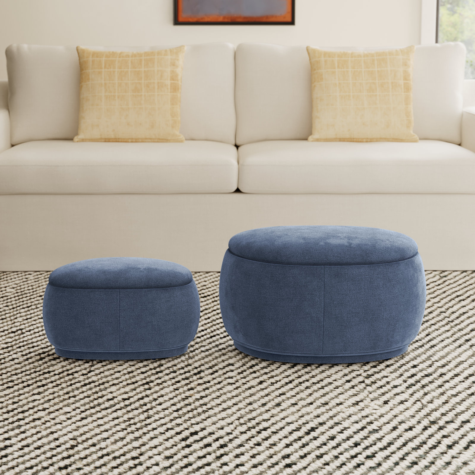Hoya 34" Ottoman, Joyce Navy Performance Basketweave