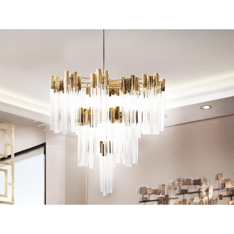 Lustre en cristal Light The Burj, H 51 po x l 47 po x P 47 po, Or poli, Givré