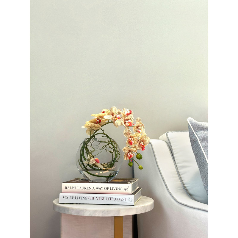 Orchid and Vine Arrangement in Glass Vase, Orange
