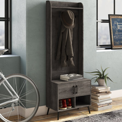 RiverRidge Woodbury Hall Tree with Entryway Bench, Shoe Storage, Coat Hooks & Cubby Storage - Weathered Woodgrain