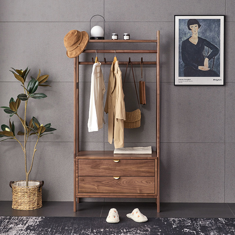 Compact Coat Rack with Large Storage, Black