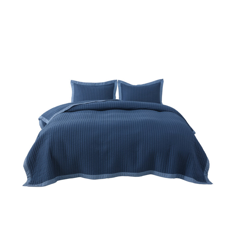 Bedspread Coverlet Lightweight Soft Quilt Bedding Set, Queen Quilt + 2 Standard Pillow Sham, Navy Corduroy
