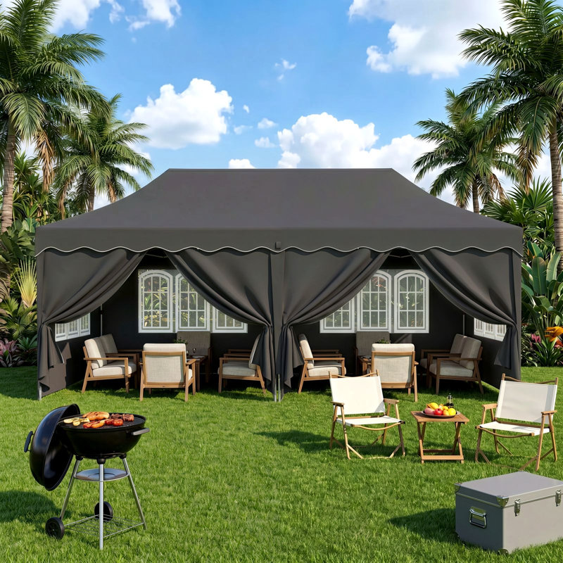  Tente à auvent escamotable 20 pi x 10 pi, pavillon de jardin commercial en tissu Oxford robuste avec 4 parois latérales amovibles, abri instantané imperméable et résistant aux rayons UV, pour les fêtes, les salons professionnels, la cour arrière (noir)