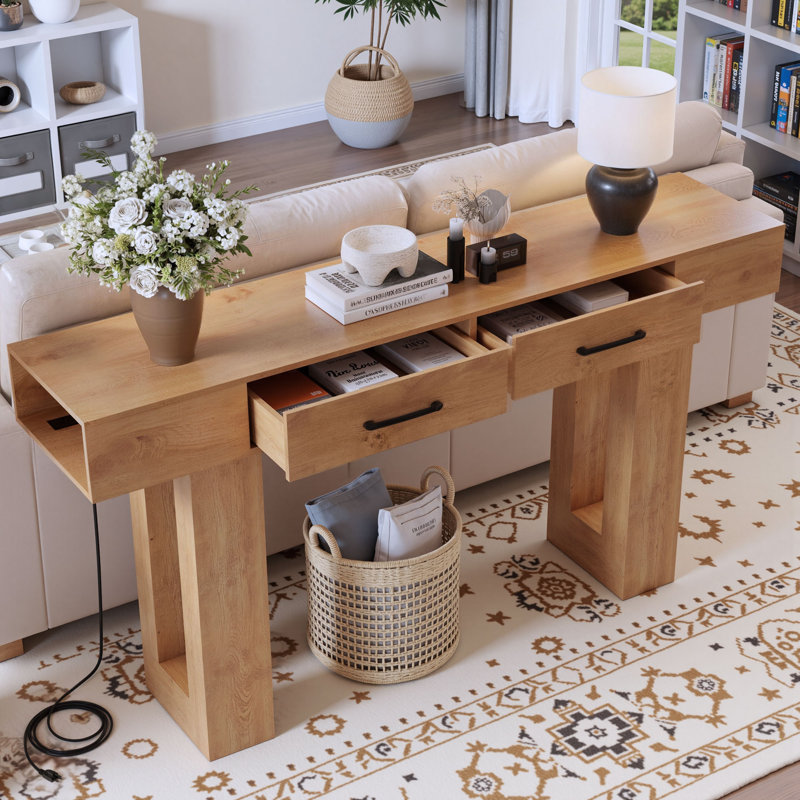 Country Style Console Table Rectangular Wooden Table Behind A Sofa Natural Wood Entryway Table Versatile For Entrance Hallway And Living Room