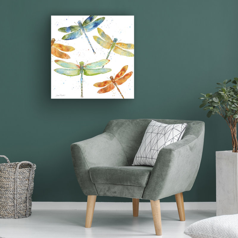 Art mural sur toile tendue - "Dragonfly Bliss 1" par Jean Plout pour décoration de salon, de chambre à coucher ou de bureau - 14 x 14