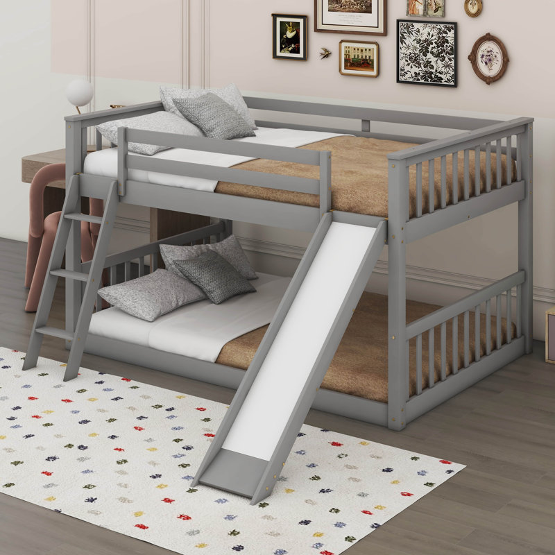  Lit superposé double au-dessus de double avec glissière et échelle convertibles Khiala, Gris