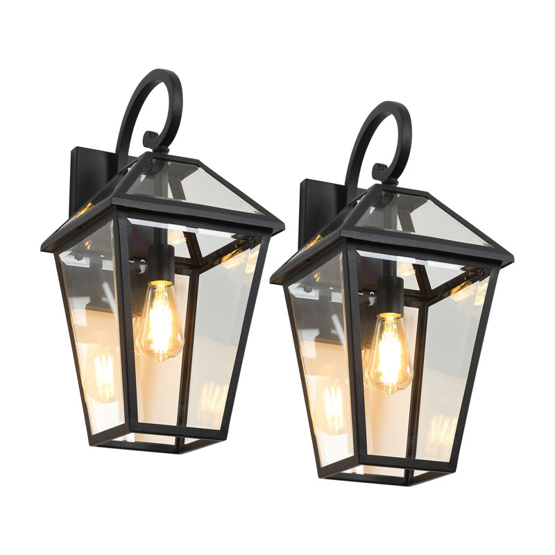 2-Pack Outdoor Wall Lantern Sconces - Modern Black Aluminum Exterior Light Fixtures with Clear Glass for Front Porch, Patio & Garage