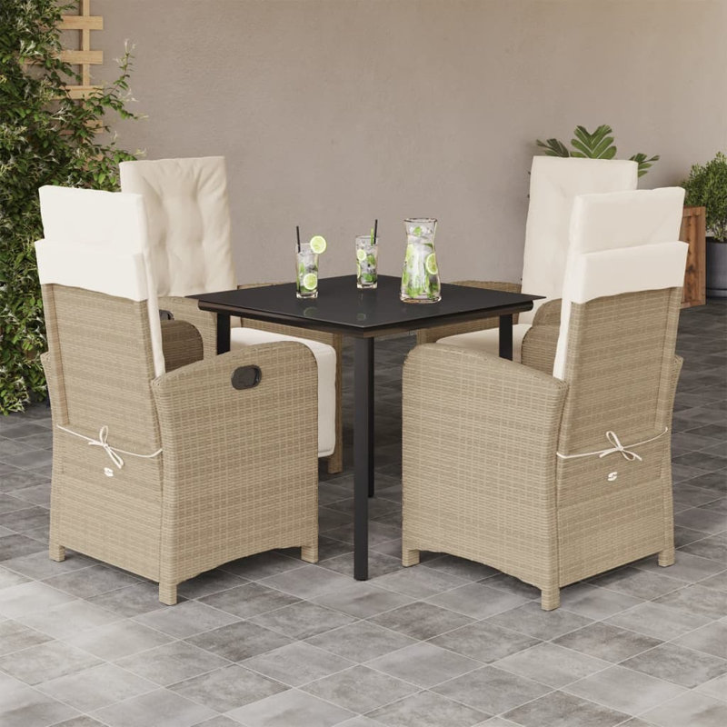 Ensemble repas 5 pièces avec coussins en rotin Rosecliff Heights, Beige, Beige