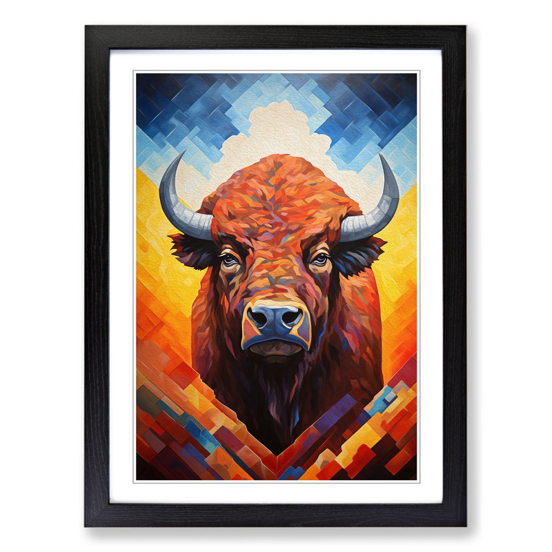 Buffalo Hard Edge Painting Art - Framed Print, 46cm H x 34cm W x 2cm D, Black Framed