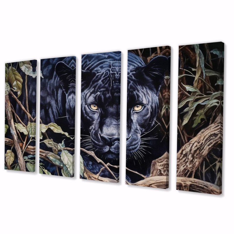 Panther's Gaze II - Animals Canvas Print - 5 Equal Panels