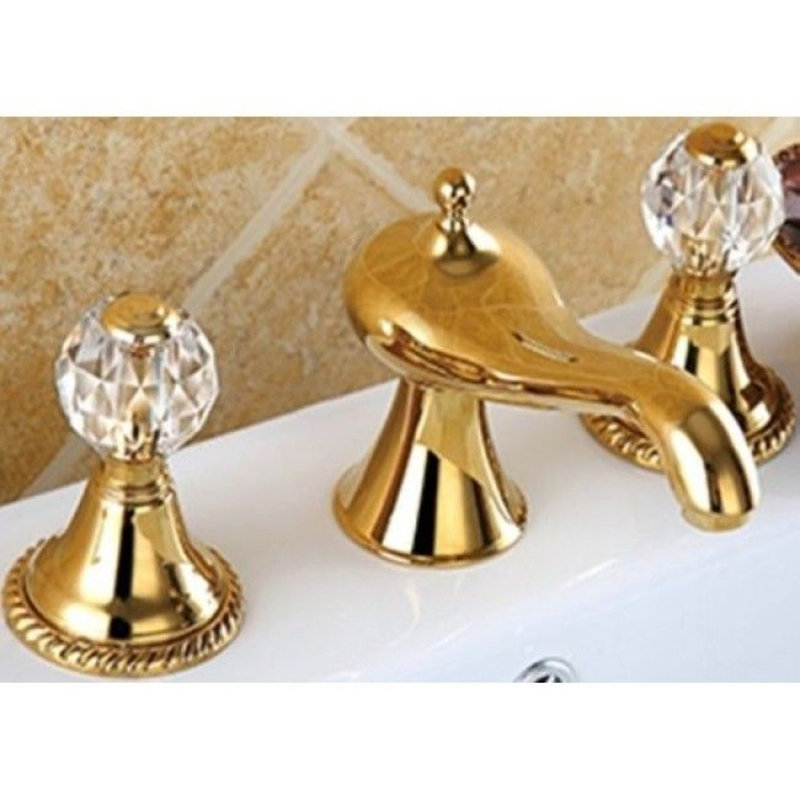 Ivory & Gold Crystal Handle Mixer Tap – Luxurious Dual-Handle Bathroom Elegance