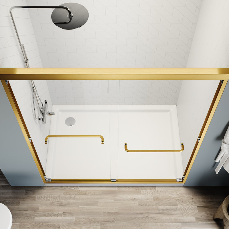 44 - 48 In. W X 72 H Sliding Shower Door, Adjustable Semi , Tempered Clear Thick Glass, 304 Stainless Steel Handles, Brushed Gold Glisten