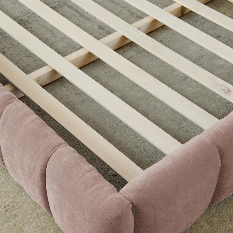 Structure de lit tapissier très grand en chenille avec tissu épais, aucun sommier nécessaire, design élégant et confortable