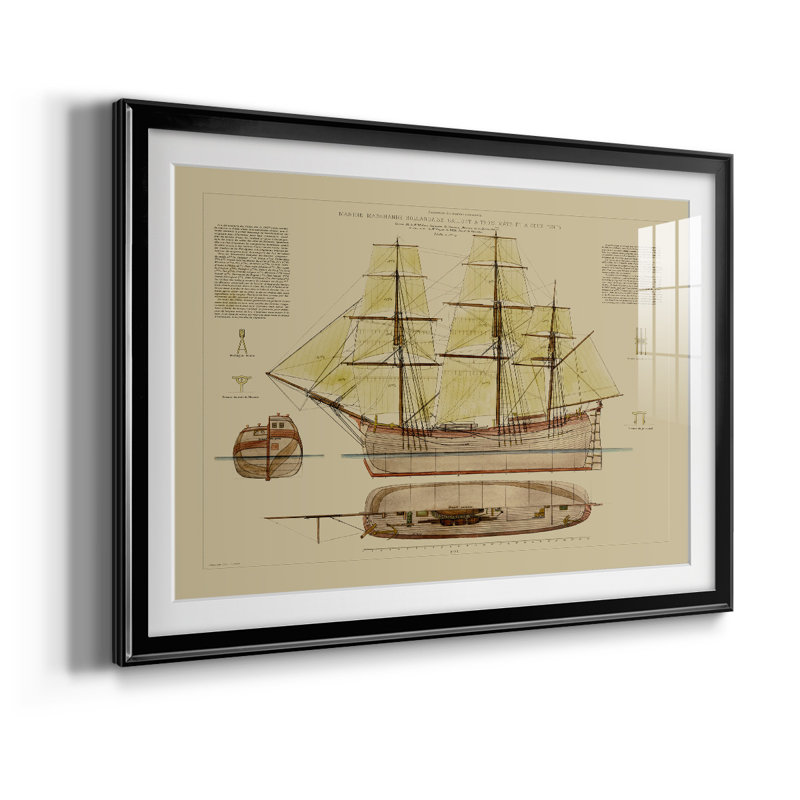 Antique Ship Plan VII - reproduction de cadre photo, Noir, L 30,5 po x H 22,5 po