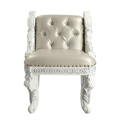 Vanity Stool With Nailhead Trim And Queen Aafrin Legs, White by Rosdorf Park