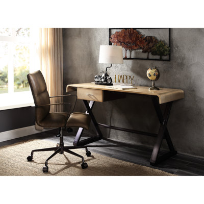 Bureau contemporain de style contemporain avec finition en aluminium doré et base élégante avec pieds en aluminium