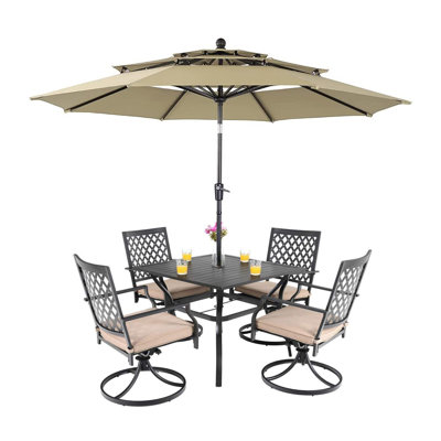 Ensemble de salle à manger pour 4 personnes 37 "avec coussins et parasol Leonard Square