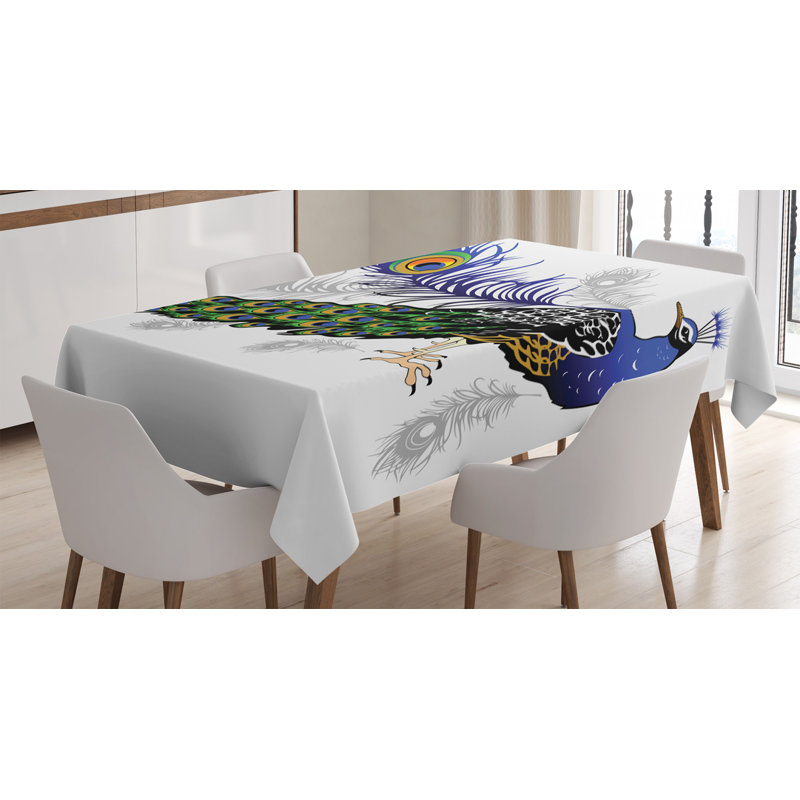 Peacock Tablecloth, Male Peacock Feathers Springtime Wilderness Crowned Majestic Animal Pattern, Rectangular Table Cover For Dining Room Kitchen Decor, 52" X 70", Multicolor