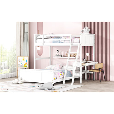 Lit superposé blanc avec bureau - Rehaussez le style de votre espace de vie simple et double