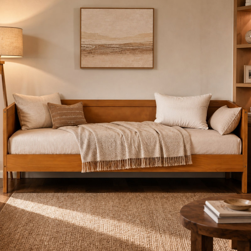 Lit de jour en bois avec lattes, Lit simple, Noyer clair