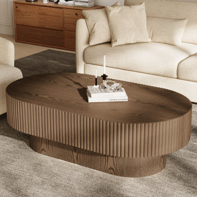 43.7'' W Solid Wood Oval Coffee Table with Fluted Design