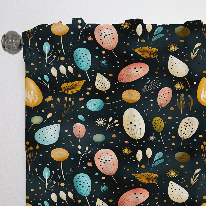 Motif de feuilles botaniques multicolores sur fond noir II - Rideau floral - Velours obscurcissant - 1 panneau