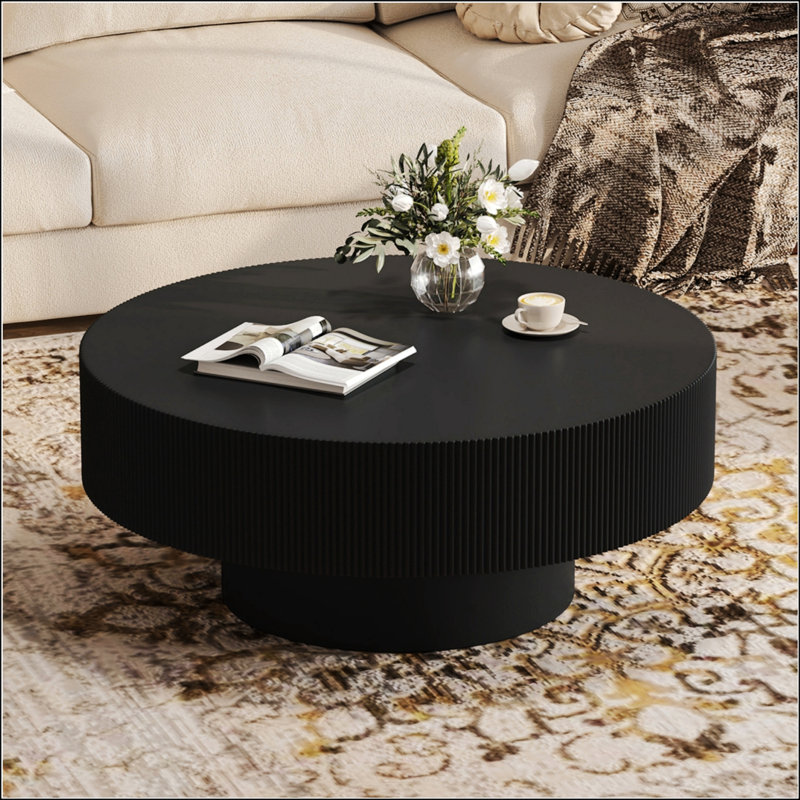 Table basse ronde élégante avec plateau de table épais, table de bout à tambour moderne, table centrale cannelée minimaliste pour le salon