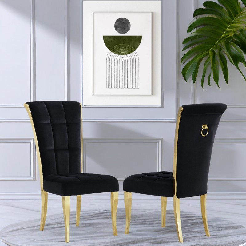 Keishon Upholstered Dining Chair, Black, Gold