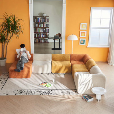 Canapé modulaire modulaire, canapé en tissu de velours compressé avec housses amovibles, canapé d'angle en forme de L pour le salon, conception moderne à blocs de couleur, assemblage facile