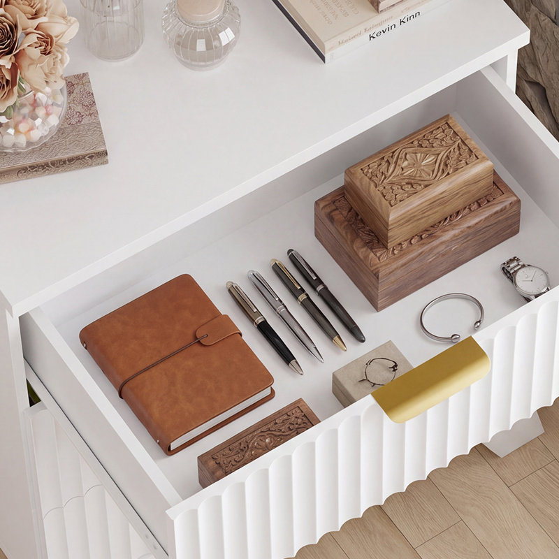 Commode à 3 tiroirs cannelée pour chambre à coucher avec commode, commode en bois de 23,6 po de largeur, table de chevet