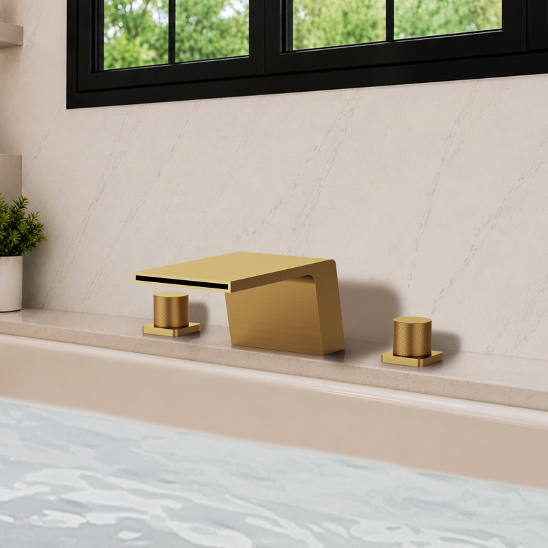 3-Hole Deck Mount Waterfall Roman Tub Faucet, Gold
