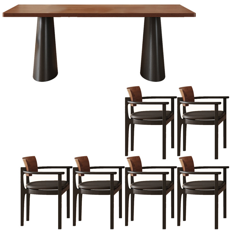 Medieval style solid wood dining table set, 29.5"H x 70.8"L x 35.4"W