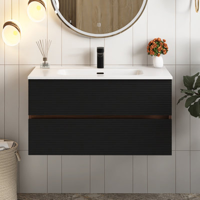 36" Wall Mounted Bathroom Vanity With Integrated Ceramic Sink