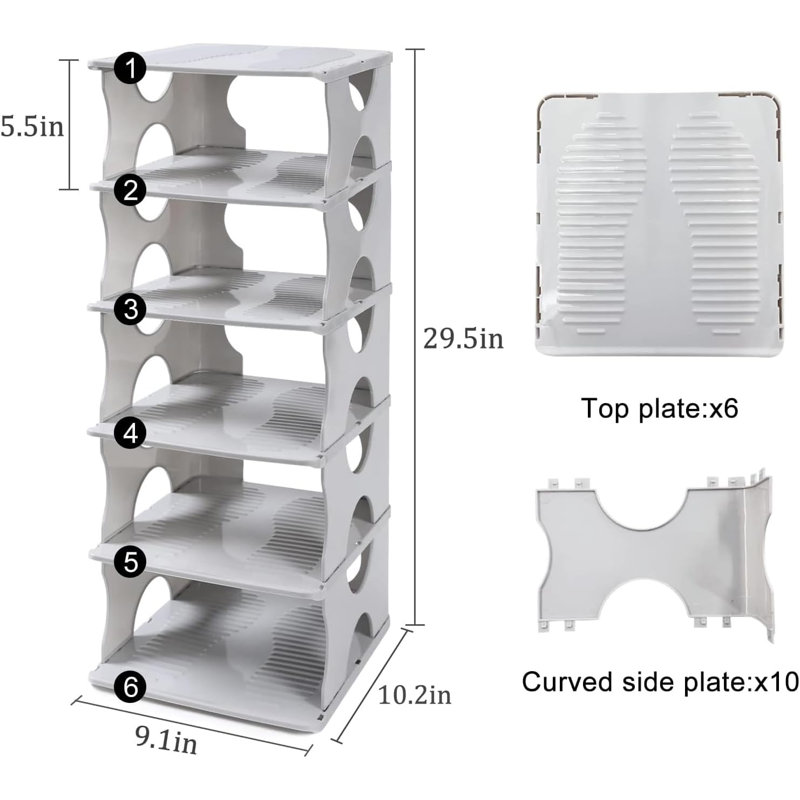 6-tier Stackable Shoe Rack Adjustable Storage Organizer