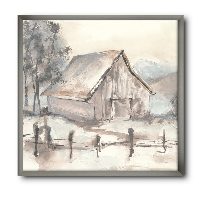 Cadre photo vii "campagne grange" , reproduction sur toile, H 16 po x l 16 po x P 1 po, Cadre argenté