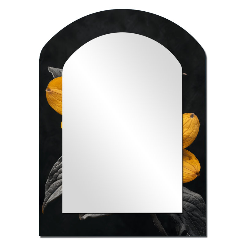Cornichon monochrome jaune noir congelé photo II - Miroir décoratif à arche florale sur métal, 34 po x 25 po