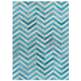 Natural Hide Cowhide Chevron Area Rug in Turquoise/Ivory/Gray