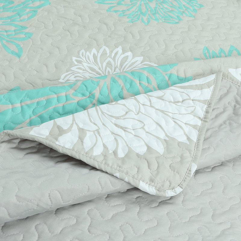 Ensemble de courtepointe à motif de feuilles imprimées 3 pièces MarCielo ME510
