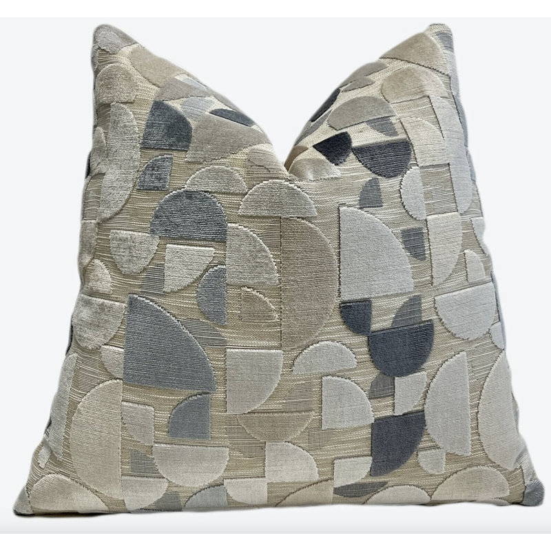 Housse de coussin géométrique en velours, H 20 po x l 20 po, Géométrique beige / bleu