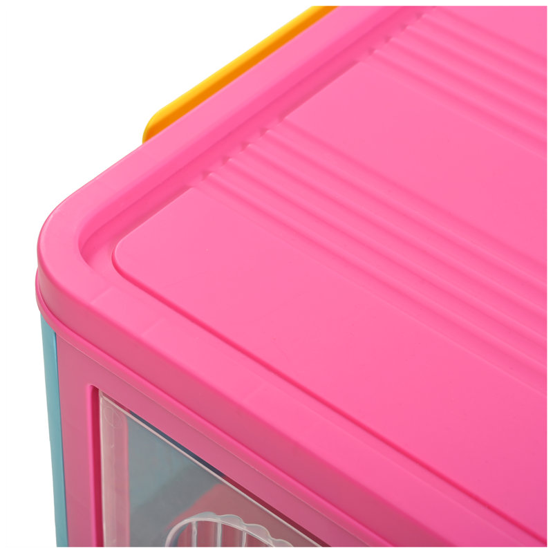 Armoire de rangement pliante Happy Color 20 po, bacs de rangement pliables à 4 niveaux avec porte magnétique, armoire de rangement en plastique bleu-rose avec roues pour l'organisation à domicile