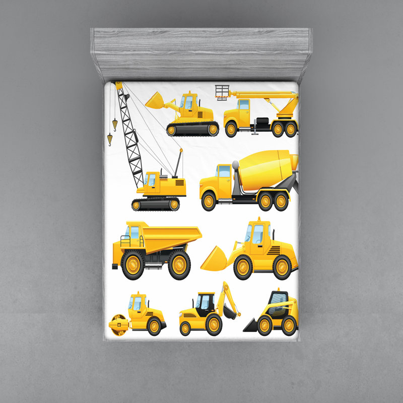 Construction Vehicle Microfibre Jersey Knit Fitted Sheet, European Kingsize (160 x 200cm)