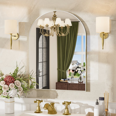 Tempered Glass Arched Cleat Mounted Wall Mirror with Aluminum Alloy Framed