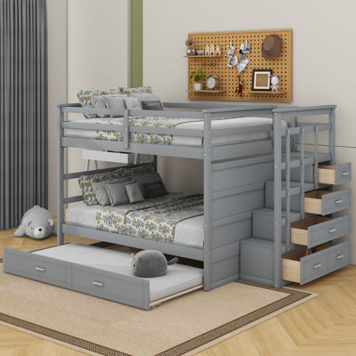 Full Over Full Bunk Bed With Trundle And Staircase