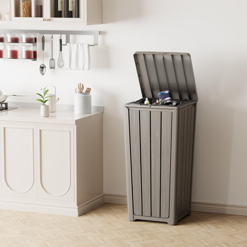 Poubelle en résine 30 gallons avec couvercle, poubelle intérieure et extérieure imperméable pour patio, garage, piscine, jardin, cour, terrasse et cuisine