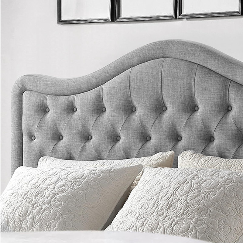Tête de lit réglable avec revêtement en lin fin et capitonnage pour la chambre à coucher, Lit simple, Gris