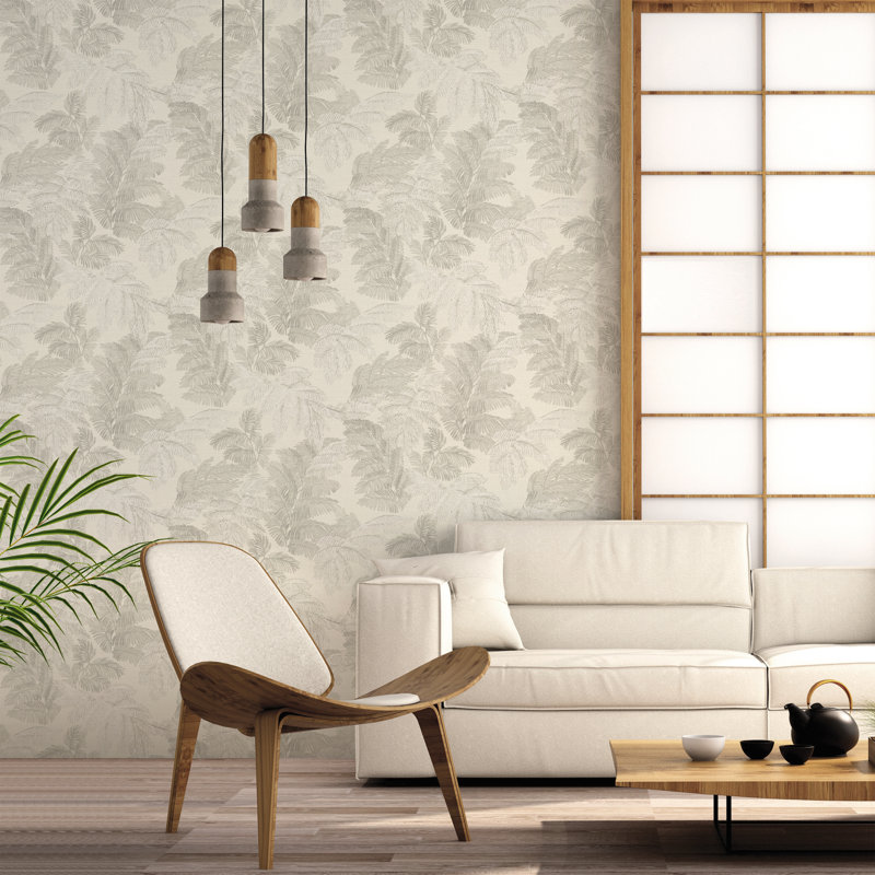 Italian Style Palm Leaf Design Wallpaper Roll, Silver